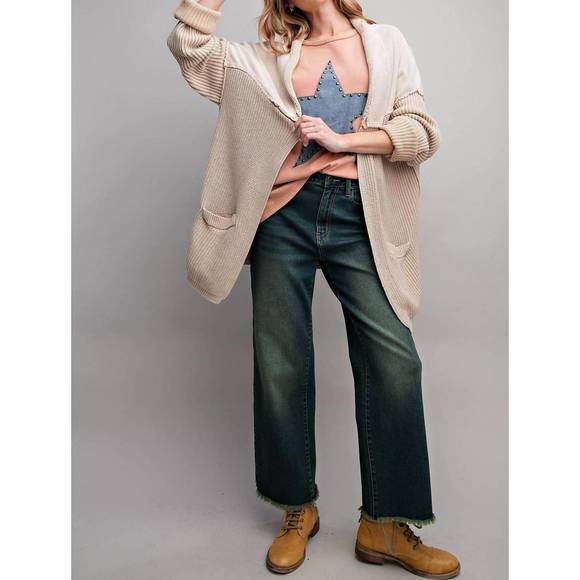 easel Sweaters New Easel Khaki Mixed Knit Cardigan In Tan Poshmark